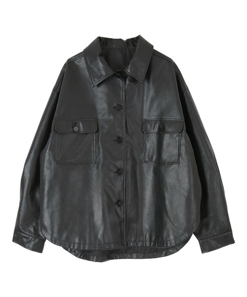 titivate(ティティベイト)の「エコレザーオーバーサイズシャツジャケット(ライダースジャケット・レディース・グレイッシュベージュ/アイボリー/ブラック・S/M)」の5枚目の写真