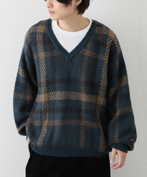 モヘアミックス ジャガードチェックニット