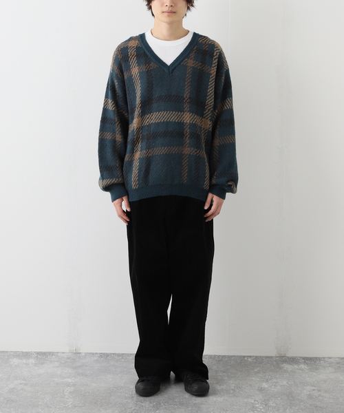 JOURNAL STANDARD（ジャーナルスタンダード）の「モヘアミックス ジャガードチェックニット（ニット/セーター・メンズ・ライトグリーン/ベージュ・MEDIUM/LARGE）」の3枚目の写真
