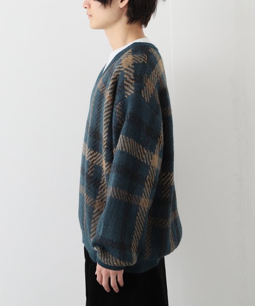 JOURNAL STANDARD（ジャーナルスタンダード）の「モヘアミックス ジャガードチェックニット（ニット/セーター・メンズ・ライトグリーン/ベージュ・MEDIUM/LARGE）」の5枚目の写真