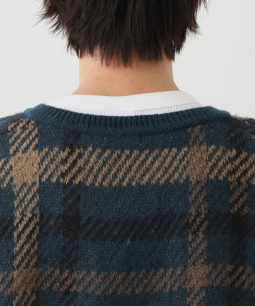 JOURNAL STANDARD（ジャーナルスタンダード）の「モヘアミックス ジャガードチェックニット（ニット/セーター・メンズ・ライトグリーン/ベージュ・MEDIUM/LARGE）」の8枚目の写真