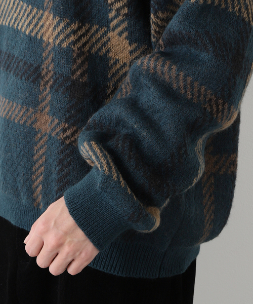 JOURNAL STANDARD（ジャーナルスタンダード）の「モヘアミックス ジャガードチェックニット（ニット/セーター・メンズ・ライトグリーン/ベージュ・MEDIUM/LARGE）」の10枚目の写真