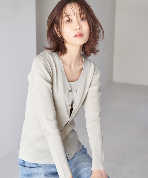ROPE' PICNIC(ロペピクニック)の「R/Nyランダムリブニットカーディガン(カーディガン/ボレロ・レディース・ライトグレー/ブラック/ブルー/ホワイト系その他5・38)」の3枚目の写真