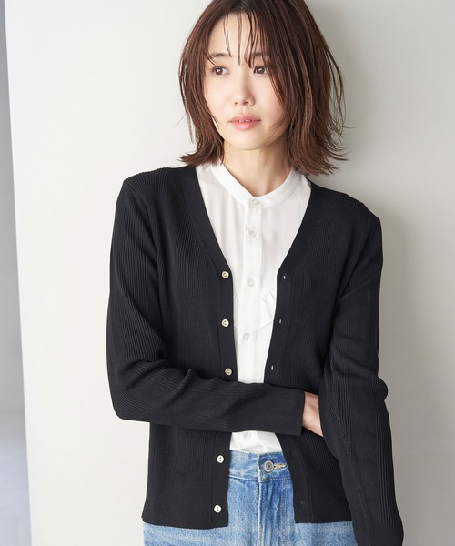 ROPE' PICNIC(ロペピクニック)の「R/Nyランダムリブニットカーディガン(カーディガン/ボレロ・レディース・ライトグレー/ブラック/ブルー/ホワイト系その他5・38)」の2枚目の写真