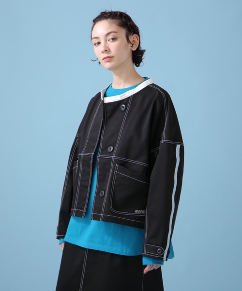 AVIREX（アヴィレックス）の「《WEB&DEPOT限定》ANTIFOULING LINE JACKET/ アンティフォーリング ラインジャケット（ブルゾン・レディース・ブラック/カーキブラウン・FREE）」の2枚目の写真