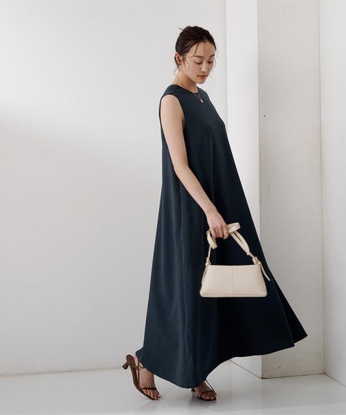 UR'S（ユアーズ）の「リネンライク前後2wayフレアワンピース（ワンピース・レディース・ライトブルー/ブラック/ネイビー・M/PS(XS－S)/L/S）」の3枚目の写真