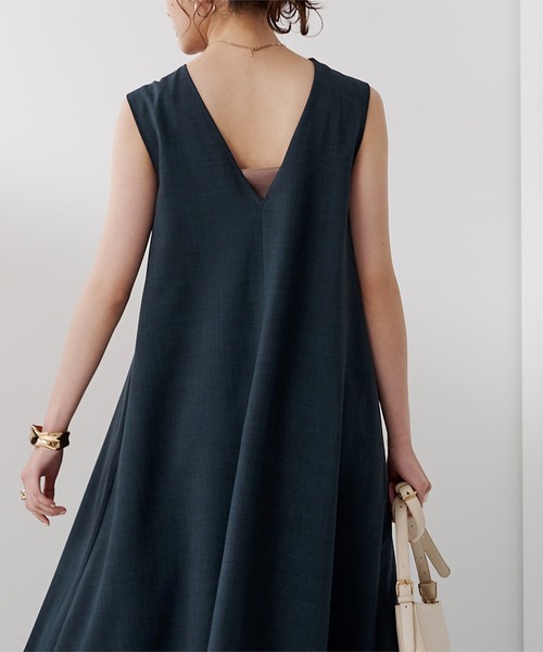 UR'S（ユアーズ）の「リネンライク前後2wayフレアワンピース（ワンピース・レディース・ライトブルー/ブラック/ネイビー・M/PS(XS－S)/L/S）」の7枚目の写真