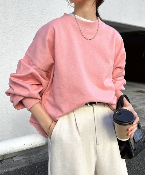 andme（アンドミー）の「【新色追加】スウェットボリューム袖トップス（スウェット・レディース・ホワイト/ブラック/オートミール/ライトベージュ/ライトピンク/ブルー/ライトブルー/ブラウン/イエロー/コーラルピンク/ネイビー/杢グレー・FREE）」の12枚目の写真