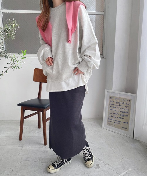 裏毛ボリューム長袖スウェットトップス