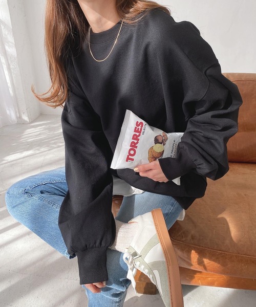 裏毛ボリューム長袖スウェットトップス