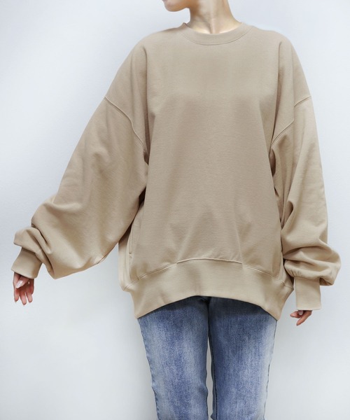 andme（アンドミー）の「【新色追加】スウェットボリューム袖トップス（スウェット・レディース・ホワイト/ブラック/オートミール/ライトベージュ/ライトピンク/ブルー/ライトブルー/ブラウン/イエロー/コーラルピンク/ネイビー/杢グレー・FREE）」の13枚目の写真