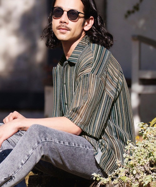 CAMBIO(カンビオ)の「mhs1930- Openwork Open Collar Short Sleeve Shirts シャツ(シャツ/ブラウス・メンズ・カーキ/パープル・M/L)」の2枚目の写真