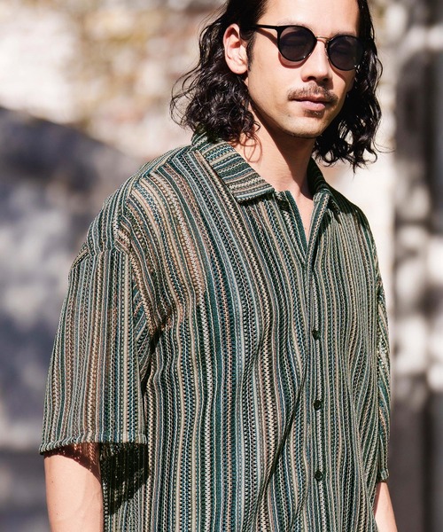 CAMBIO(カンビオ)の「mhs1930- Openwork Open Collar Short Sleeve Shirts シャツ(シャツ/ブラウス・メンズ・カーキ/パープル・M/L)」の20枚目の写真