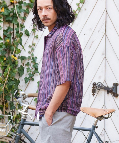 CAMBIO(カンビオ)の「mhs1930- Openwork Open Collar Short Sleeve Shirts シャツ(シャツ/ブラウス・メンズ・カーキ/パープル・M/L)」の8枚目の写真