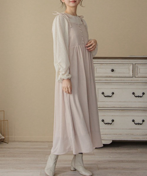 flower(フラワー)の「シアーギャザーワンピース(ワンピース・レディース・ベージュ/ブラック・FREE)」の2枚目の写真