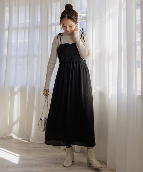 flower(フラワー)の「シアーギャザーワンピース(ワンピース・レディース・ベージュ/ブラック・FREE)」の14枚目の写真