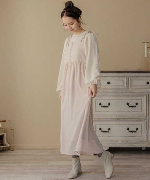 flower(フラワー)の「シアーギャザーワンピース(ワンピース・レディース・ベージュ/ブラック・FREE)」の22枚目の写真