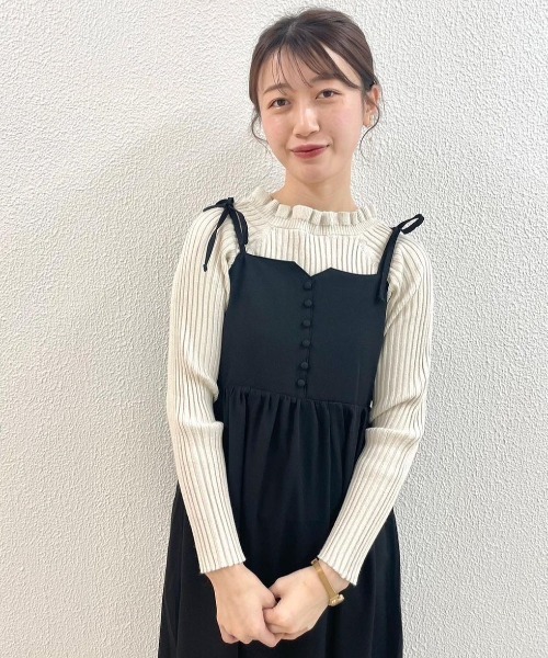 flower(フラワー)の「シアーギャザーワンピース(ワンピース・レディース・ベージュ/ブラック・FREE)」の11枚目の写真