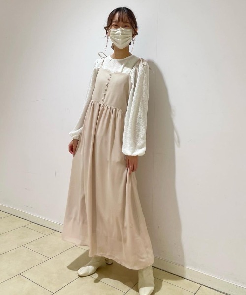 flower(フラワー)の「シアーギャザーワンピース(ワンピース・レディース・ベージュ/ブラック・FREE)」の15枚目の写真