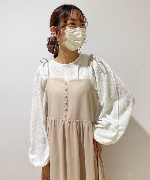 flower(フラワー)の「シアーギャザーワンピース(ワンピース・レディース・ベージュ/ブラック・FREE)」の5枚目の写真