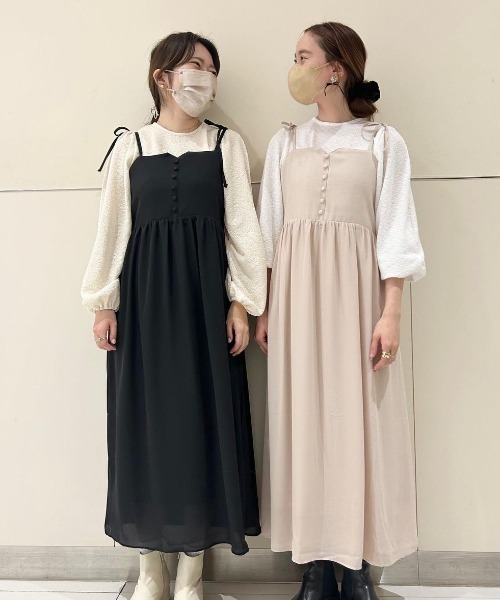 flower(フラワー)の「シアーギャザーワンピース(ワンピース・レディース・ベージュ/ブラック・FREE)」の21枚目の写真