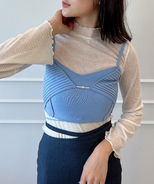 EIMY ISTOIRE(エイミーイストワール)の「ポイントパールニットビスチェトップス(ニット/セーター・レディース・イエロー/グリーン系その他/オフホワイト/ブルー/ブラック・FREE)」の4枚目の写真