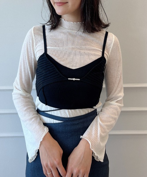 EIMY ISTOIRE(エイミーイストワール)の「ポイントパールニットビスチェトップス(ニット/セーター・レディース・イエロー/グリーン系その他/オフホワイト/ブルー/ブラック・FREE)」の2枚目の写真