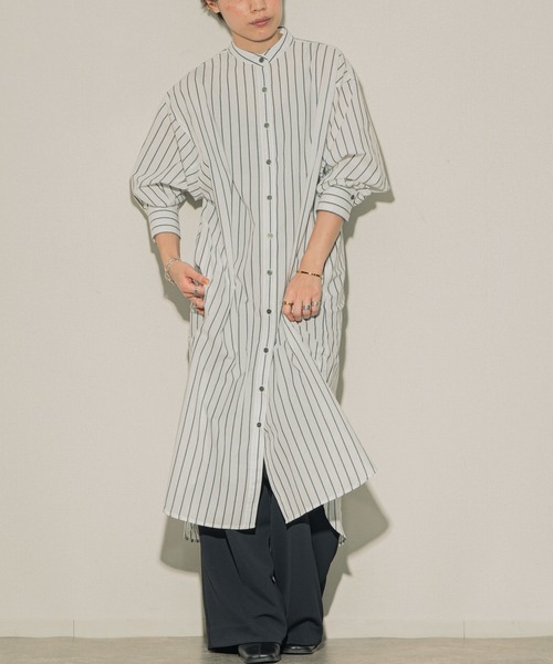 ottilie（オティーリエ）の「ottilie ストライプシャツワンピ（シャツワンピース・レディース・ピンク/ブルー/オフホワイト・FREE）」の4枚目の写真