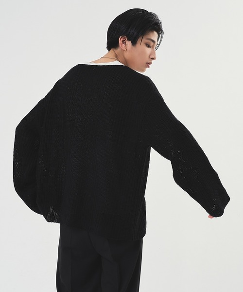 Adoon plain（アドーンプレーン）の「【Oversized  openwork knit】/オーバーサイズ透かしニット（ニット/セーター・メンズ・ブラック/アイボリー/ピンク・MEDIUM/LARGE）」の10枚目の写真