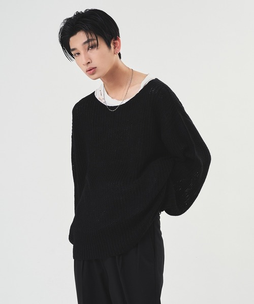 Adoon plain（アドーンプレーン）の「【Oversized  openwork knit】/オーバーサイズ透かしニット（ニット/セーター・メンズ・ブラック/アイボリー/ピンク・MEDIUM/LARGE）」の5枚目の写真