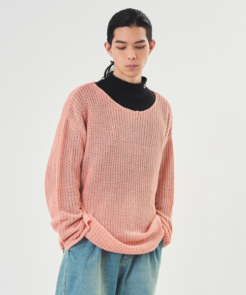 Adoon plain（アドーンプレーン）の「【Oversized  openwork knit】/オーバーサイズ透かしニット（ニット/セーター・メンズ・ブラック/アイボリー/ピンク・MEDIUM/LARGE）」の7枚目の写真