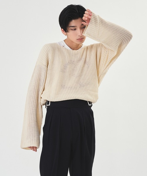 Adoon plain（アドーンプレーン）の「【Oversized  openwork knit】/オーバーサイズ透かしニット（ニット/セーター・メンズ・ブラック/アイボリー/ピンク・MEDIUM/LARGE）」の18枚目の写真
