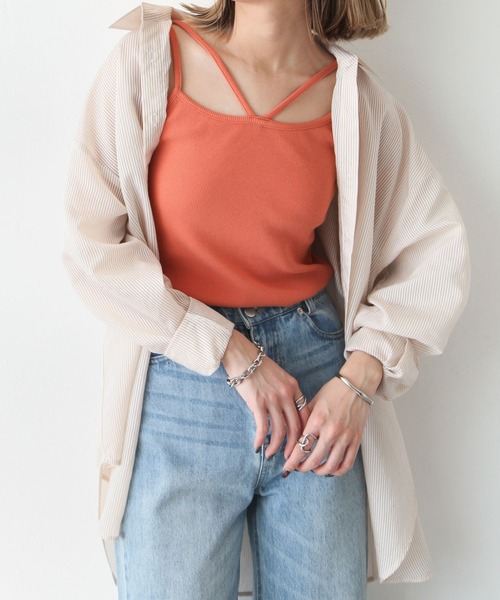 Chillfar（チルファー）の「パット付きデザインキャミソール（キャミソール・レディース・グレイッシュベージュ/ブラック/オフホワイト/レモンイエロー/オレンジ・FREE）」の5枚目の写真