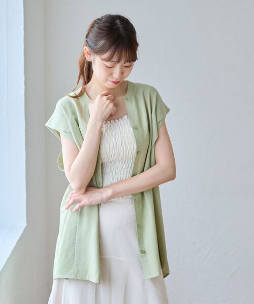 MAJESTIC LEGON(マジェスティックレゴン)の「2way肩あきレディシャツ(シャツ/ブラウス・レディース・オフホワイト/ブルー/ベージュ/グリーン/グリーン系その他・MEDIUM)」の6枚目の写真