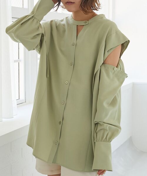 MAJESTIC LEGON(マジェスティックレゴン)の「2way肩あきレディシャツ(シャツ/ブラウス・レディース・オフホワイト/ブルー/ベージュ/グリーン/グリーン系その他・MEDIUM)」の9枚目の写真