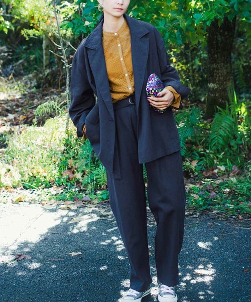 MEDE19F（メデジュウキュウ）の「ＭＥＤＥ１９Ｆ　綿麻ヘリンボーン素材のリラックスダブルジャケット（テーラードジャケット・レディース・ネイビー・MEDIUM/LARGE/XX-LARGE/X-LARGE）」の3枚目の写真