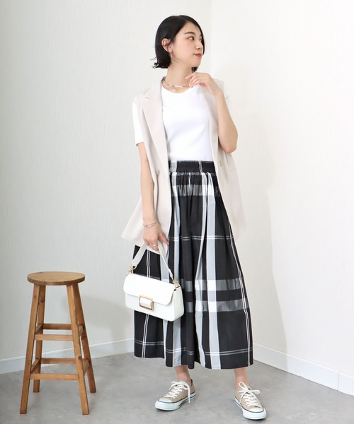 libelle more（リベル モア）の「《洗える》ビッグチェック柄ロングフレアースカート（スカート・レディース・ネイビー/アイボリー/ブラック・M/L）」の6枚目の写真