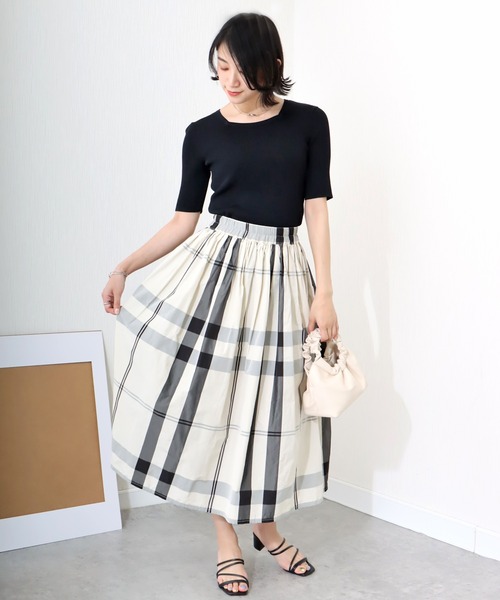 libelle more（リベル モア）の「《洗える》ビッグチェック柄ロングフレアースカート（スカート・レディース・ネイビー/アイボリー/ブラック・M/L）」の18枚目の写真