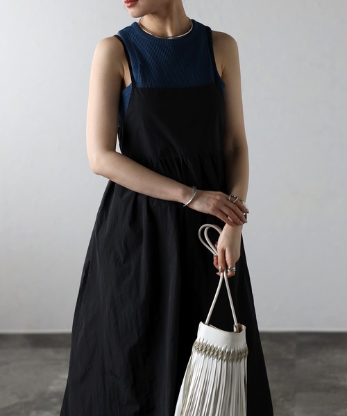 Bonjour Sagan（ボンジュールサガン）の「ナイロンレースアップキャミワンピース（ワンピース・レディース・ブラック/キナリ・FREE）」の5枚目の写真