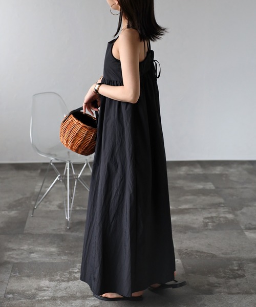 Bonjour Sagan（ボンジュールサガン）の「ナイロンレースアップキャミワンピース（ワンピース・レディース・ブラック/キナリ・FREE）」の8枚目の写真