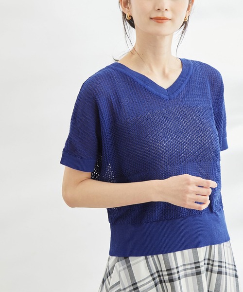 ROPE' PICNIC（ロペピクニック）の「ERI SILK 透かしドルマンニットプルオーバー（ニット/セーター・レディース・ブラック/ホワイト/ブルー・38）」の3枚目の写真