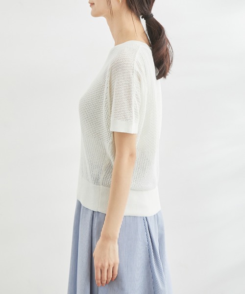 ROPE' PICNIC（ロペピクニック）の「ERI SILK 透かしドルマンニットプルオーバー（ニット/セーター・レディース・ブラック/ホワイト/ブルー・38）」の4枚目の写真