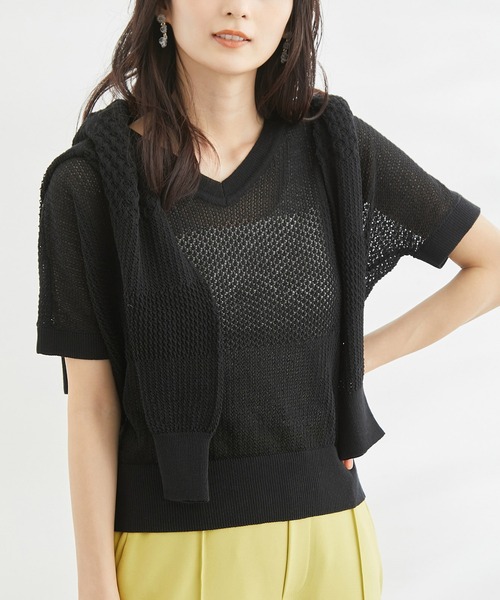 ROPE' PICNIC（ロペピクニック）の「ERI SILK 透かしドルマンニットプルオーバー（ニット/セーター・レディース・ブラック/ホワイト/ブルー・38）」の15枚目の写真