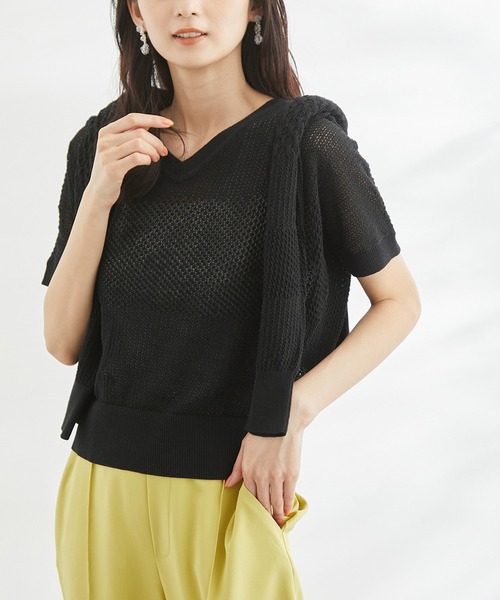 ROPE' PICNIC（ロペピクニック）の「ERI SILK 透かしドルマンニットプルオーバー（ニット/セーター・レディース・ブラック/ホワイト/ブルー・38）」の16枚目の写真