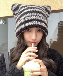c.u.l（シーユーエル）の「ボーダー ねこみみ ニットキャップ cula674（ニットキャップ/ビーニー）」