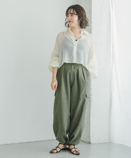 ITEMS URBANRESEARCH（アイテムズ アーバンリサーチ）の「ヨウリュウシアークロップドシャツ（シャツ/ブラウス・レディース・イエロー/ラベンダー/オフホワイト・FREE）」の7枚目の写真