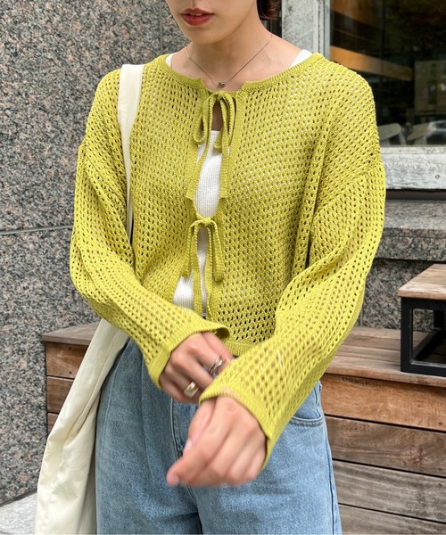 CPCM（シーピーシーエム）の「リボン付き2WAYメッシュニット（カーディガン/ボレロ・レディース・ライトベージュ/ブラック/オレンジ/グリーン系その他・FREE）」の22枚目の写真