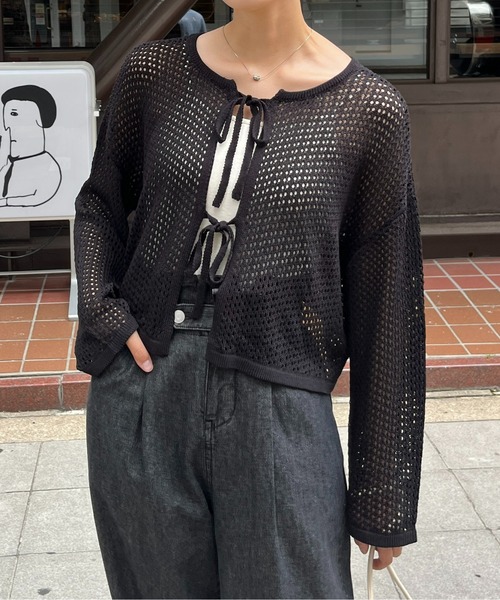 CPCM（シーピーシーエム）の「リボン付き2WAYメッシュニット（カーディガン/ボレロ・レディース・ライトベージュ/ブラック/オレンジ/グリーン系その他・FREE）」の18枚目の写真