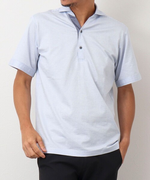 Stutostein Nolley's（シュテットシュタインノーリーズ）の「《ビジカジ対応》スキッパーカッタウェイポロシャツ（ポロシャツ・メンズ・ブルー/サックスブルー/ネイビー・M/L/XL）」の2枚目の写真