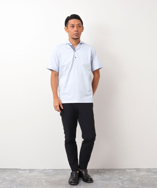 Stutostein Nolley's（シュテットシュタインノーリーズ）の「《ビジカジ対応》スキッパーカッタウェイポロシャツ（ポロシャツ・メンズ・ブルー/サックスブルー/ネイビー・M/L/XL）」の4枚目の写真